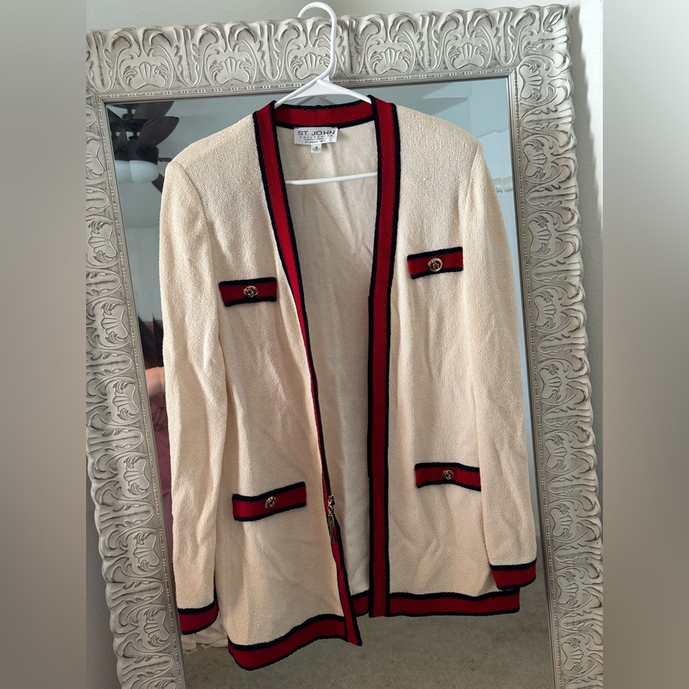 St. John Cream Blazer with Black and Red Trim